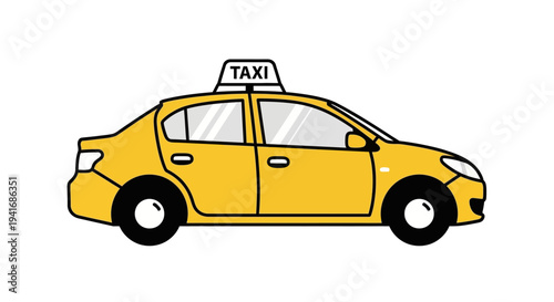 Yellow taxi car side view flat illustration on white