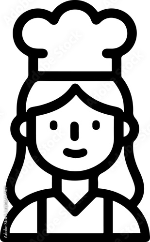 Hand Drawn Woman as Chef Black and White Avatar Illustration in Minimal Line Art Style Design