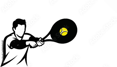 Minimalist illustration of a person playing tennis with a racket and ball