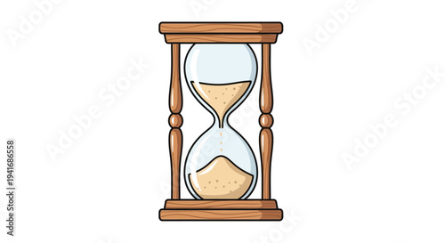 Cartoon illustration of a classic hourglass with flowing sand inside