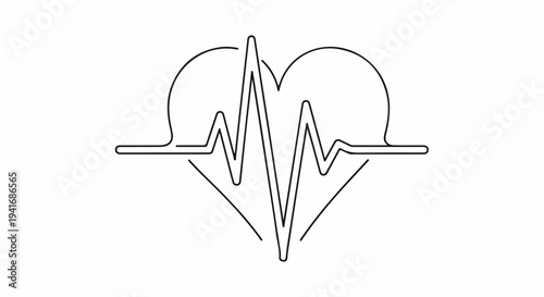 Minimalist line art combines a heart silhouette with a central electrocardiogram