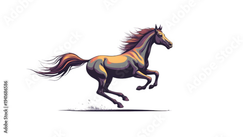 Vector illustration of a running wild stallion, featuring a graceful mane and tail, for equestrian and farm animal art designs.