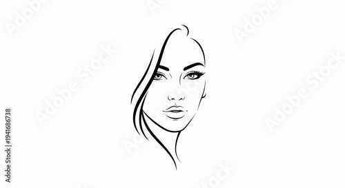 Minimalist line art sketch of a beautiful woman's face