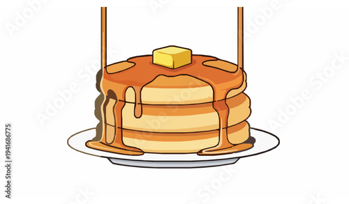 Sweet pancake stack with melting butter and maple syrup breakfast vector illustration