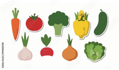 Adorable smiling vegetable characters sticker collection healthy food cartoon vector set