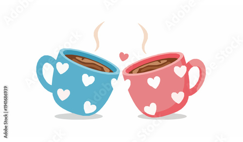 Adorable romantic coffee mug couple with heart pattern Valentine's Day vector