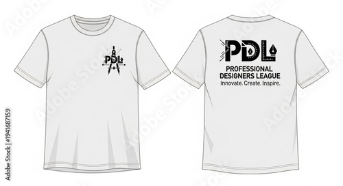 White T-Shirt with PDL Logo Design Front and Back View.