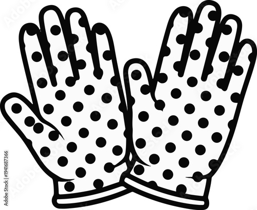 Pair of black and white polka dot gloves, isolated on white