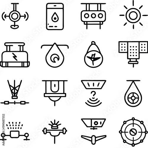 Collection of various tech icons represent technological innovation and modern advancements, evoking a sense of future-forward progress and creative ingenuity.