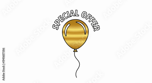 Golden balloon with text "SPECIAL OFFER" floating upwards against white background