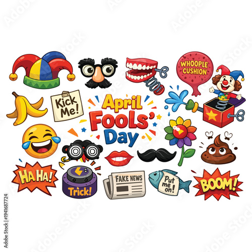 April Fools’ Day Collection of Decorative Icons – Vector Set