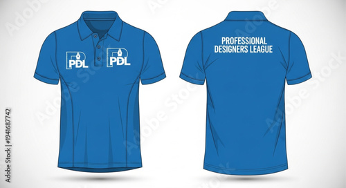 Blue Polo Shirt with Professional Designers League Logo Mockup.