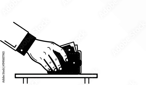 Hand holding wallet full of money on a table