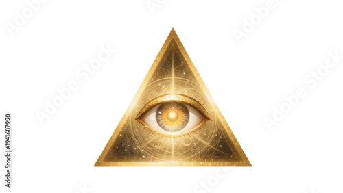 Abstract 3D vector illustration featuring triangle and one-eyed symbols as icons, design elements in pyramid shape.