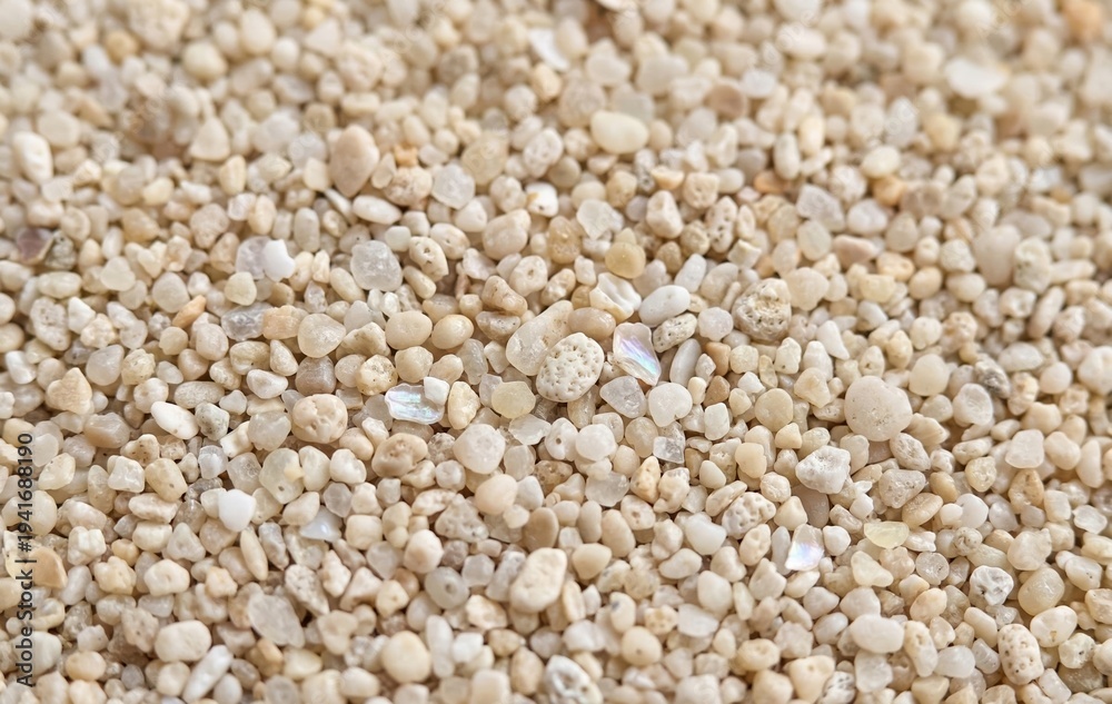 Fototapeta premium Abstract natural texture of countless tiny golden sand grains and weathered shell fragments creating a serene backdrop