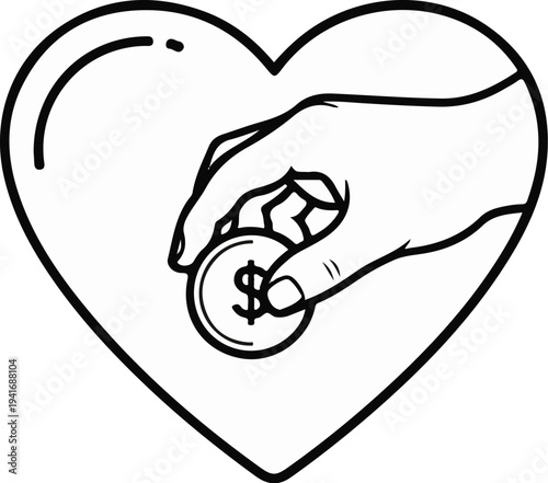 Hand placing dollar coin into a heart shape