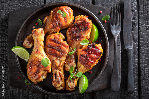 Spicy roasted chicken leg a...