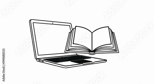 Open book merging with an open laptop, illustrating digital learning