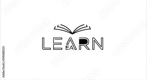 Open book icon above stylized text "LEARN