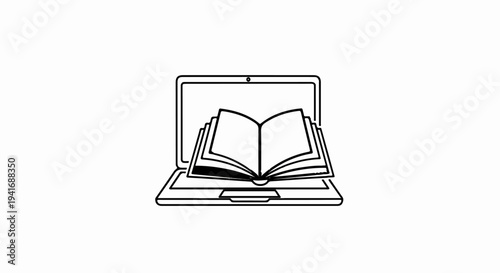 Open book on laptop, digital learning concept