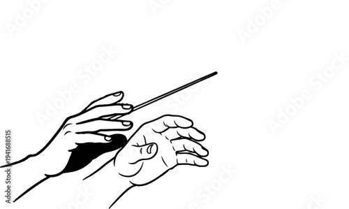 Illustrated hands holding a thin baton, poised for performance