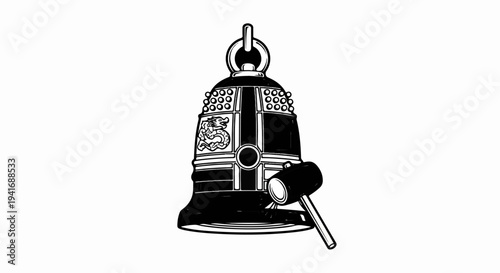 Ornate bell with dragon motif and mallet