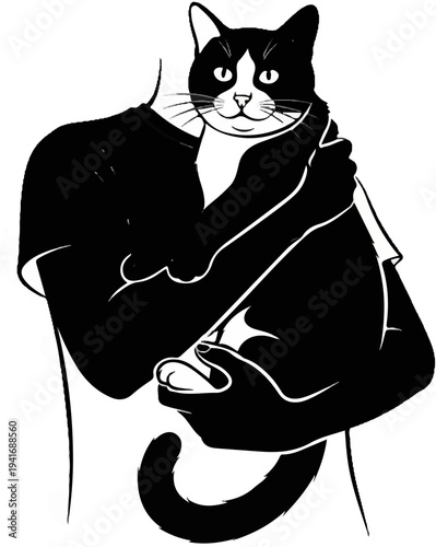 Person holding a black and white cat close to their chest