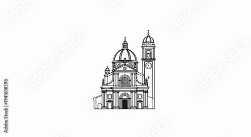 Ornate church structure with dome and bell tower