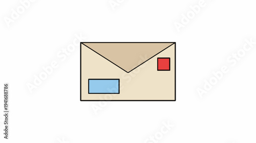 Closed Cream Colored Envelope With Red And Blue Stamps On White Background.