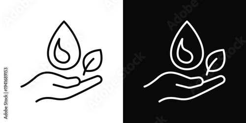 Water Conservation Icon In Black And White Filled Style.