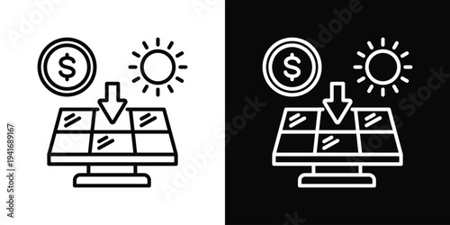 Solar Investment Icon In Black And White Filled Style.