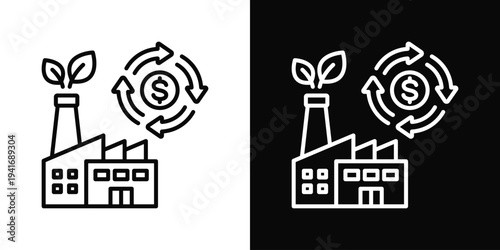 Circular Economy Icon In Black And White Filled Style.
