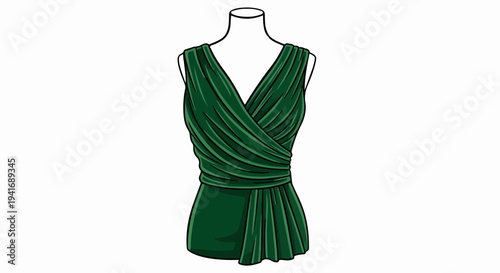 Elegant dark green draped sleeveless v-neck top on a mannequin