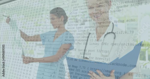 Network scan appearing as doctor reviewing medical notes and nurse reviewing radiograph to diagnose