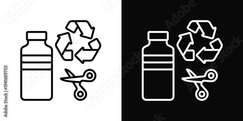 Plastic Reduction Icon In Black And White Filled Style.