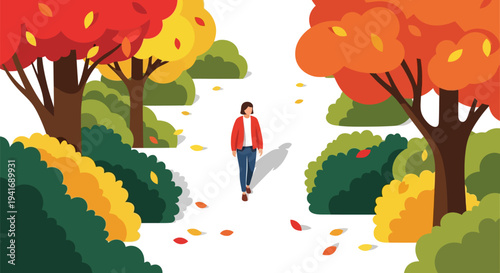 Person strolling through colorful autumn park
