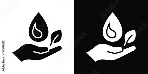 Water Conservation Icon In Black And White Filled Style.