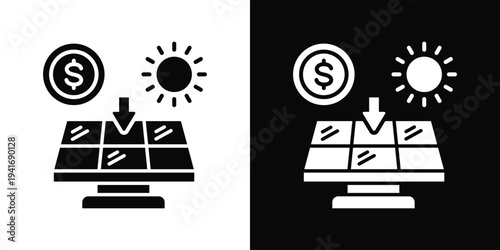 Solar Investment Icon In Black And White Filled Style.