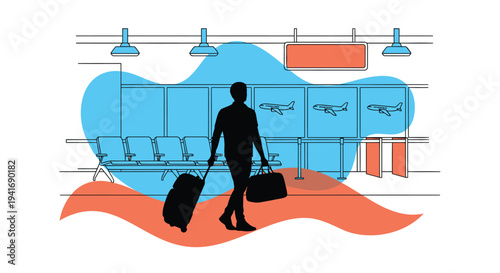 Vector illustration of a traveler with luggage at an airport