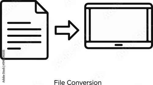 Document icon transforming into a digital device via an arrow