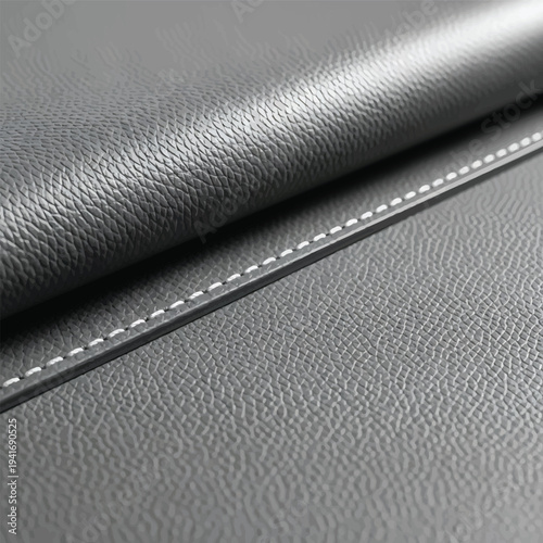 Gray Leather Rolled Edge with White Stitching