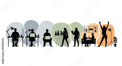 Set of 8 people working and collaborating vector icons