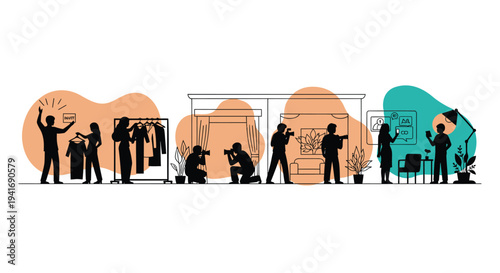 Set of office workers vector silhouettes