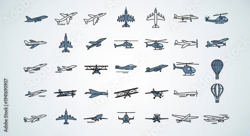 Collection of Aircraft Illustrations - Diverse Range of Flying Machines.
