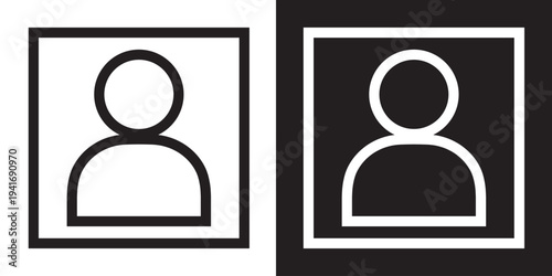 Vector illustration of a human silhouette inside a sharp square border. Modern outline and solid style ideal for directory listings, ID placeholders, and corporate contact management.