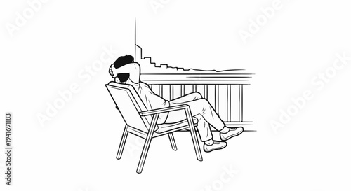 Person relaxing in chair overlooking city skyline