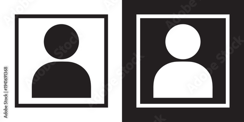 Vector illustration of a human silhouette inside a sharp square border. Modern outline and solid style ideal for directory listings, ID placeholders, and corporate contact management.