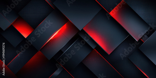 abstract geometric interwoven black lattice texture with vibrant red diagonal accents dramatic dimensional depth