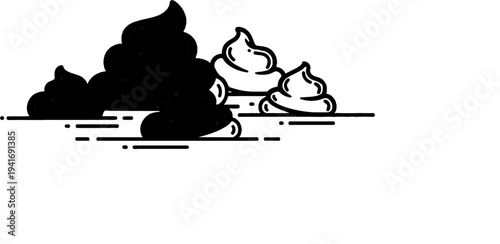 Pile of dark and light stylized excrement with a flat ground line