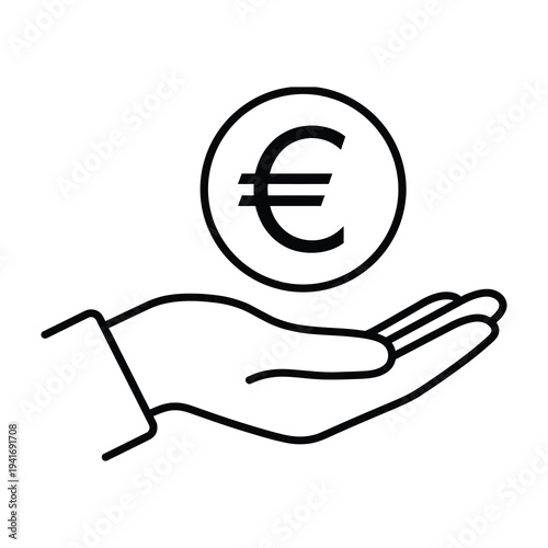 Hand holding euro currency coin symbol